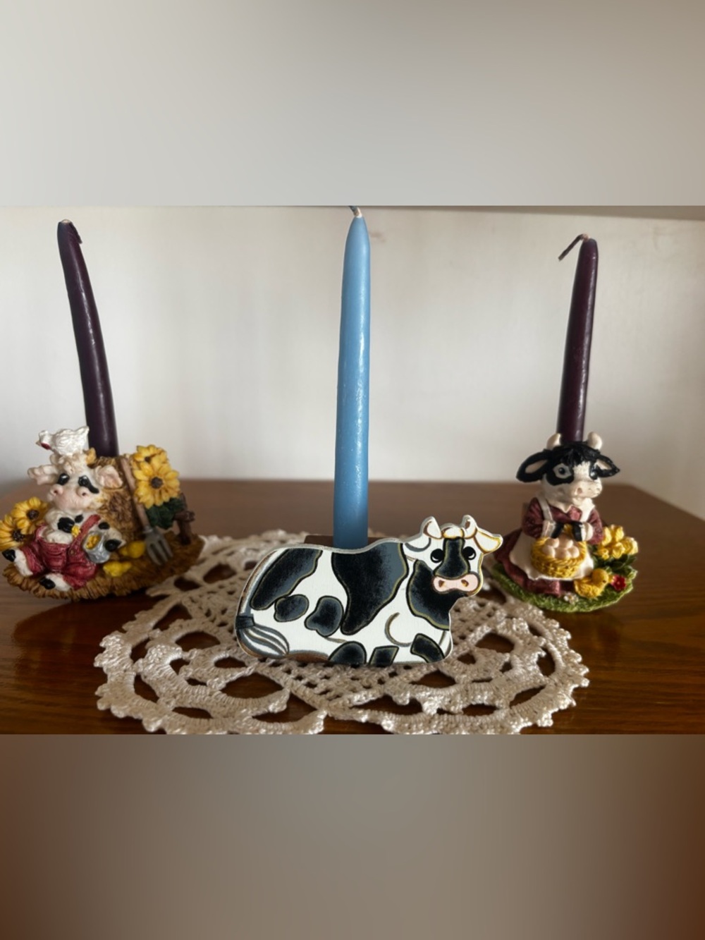Cow-Themed Mini Taper Candle Holders - set of 3
